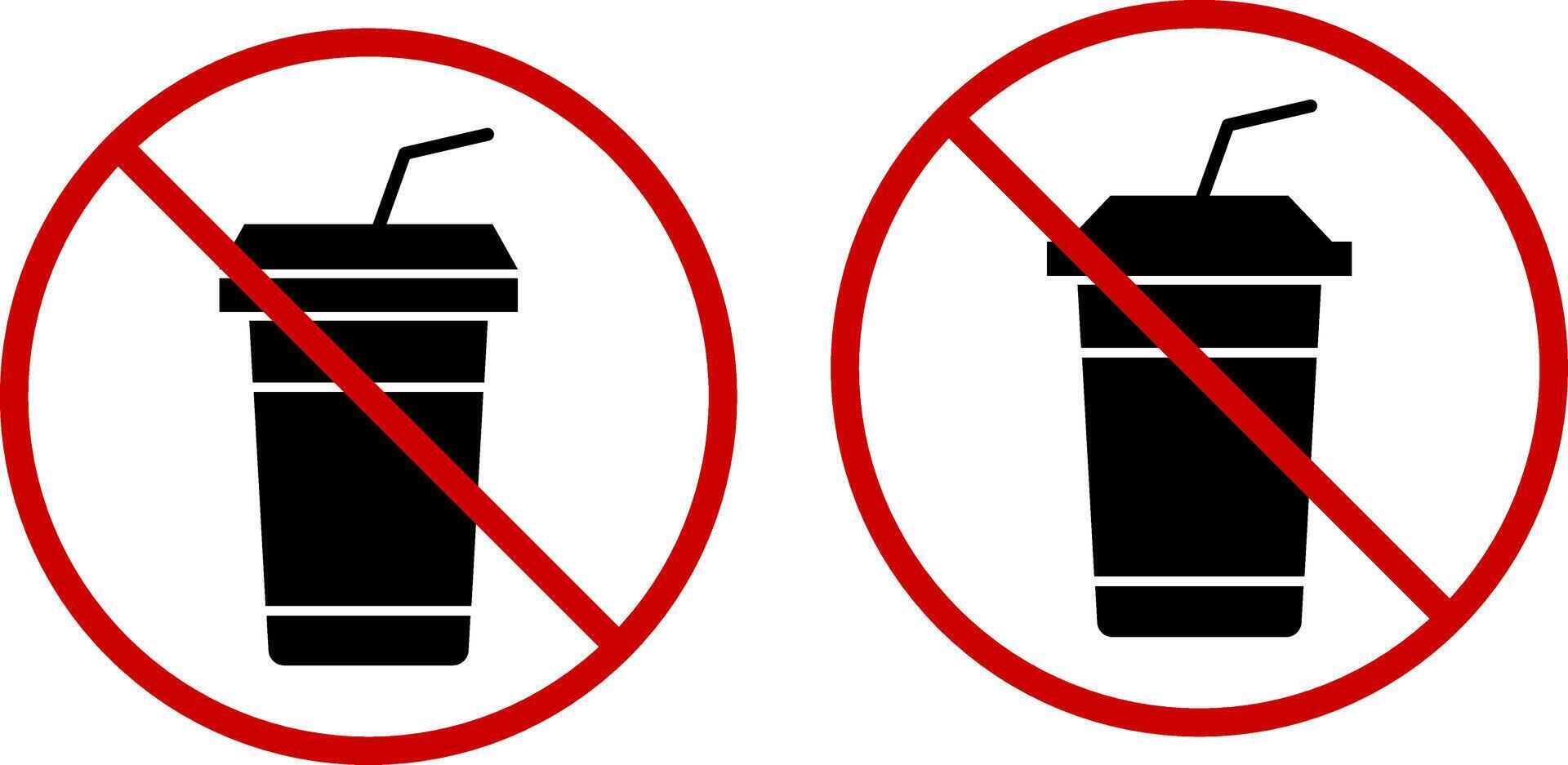 No outside drink or coffee not allowed. prohibited on drinks. cup with straw. warning signs vector
