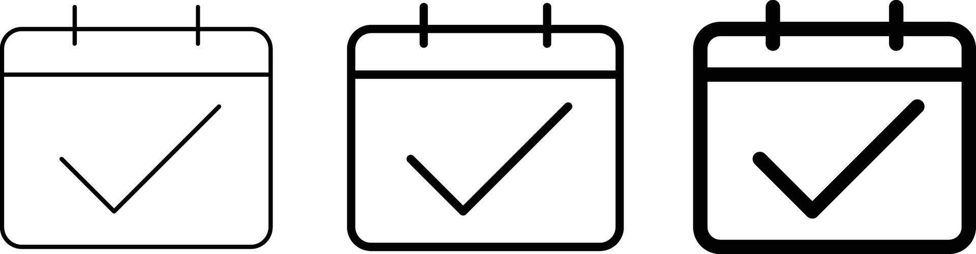 Calendar with checkmark icon set. Concept of time management. Diary planner. months sign symbol vector
