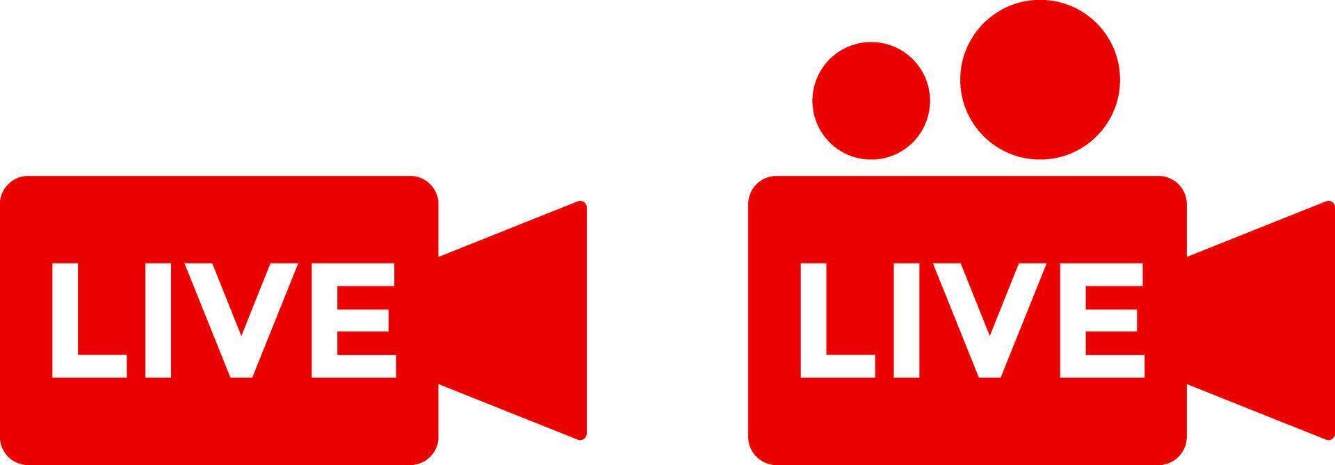 Live streaming with red camera icon set. social media channel. broadcasting buttons. online stream icons vector