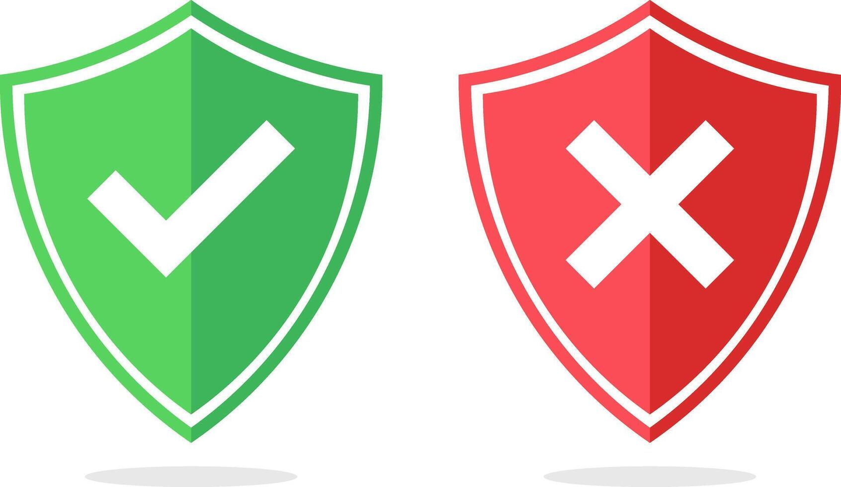 Shield checkmark and cross mark icon set. cyber protection privacy. digital protection lock icons. encrypted padlock signs vector