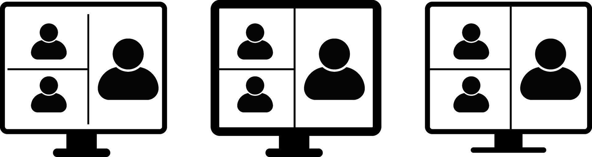 Online meeting icon. teamwork discussion symbol design. training icons on computer, laptop, tablet, mobile phone. conference business digital communication vector