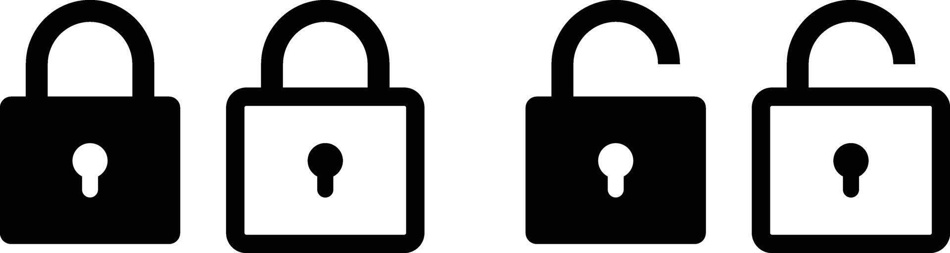 Set of lock icon. protect icons. unlocked black symbol. Security sign vector
