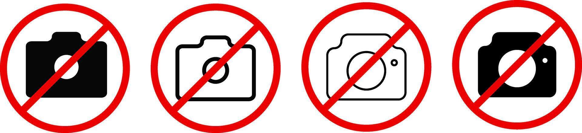 Prohibited symbol sign set. no camera, photos, icons. prohibit icon logo collection. Stop photograph warning symbols vector