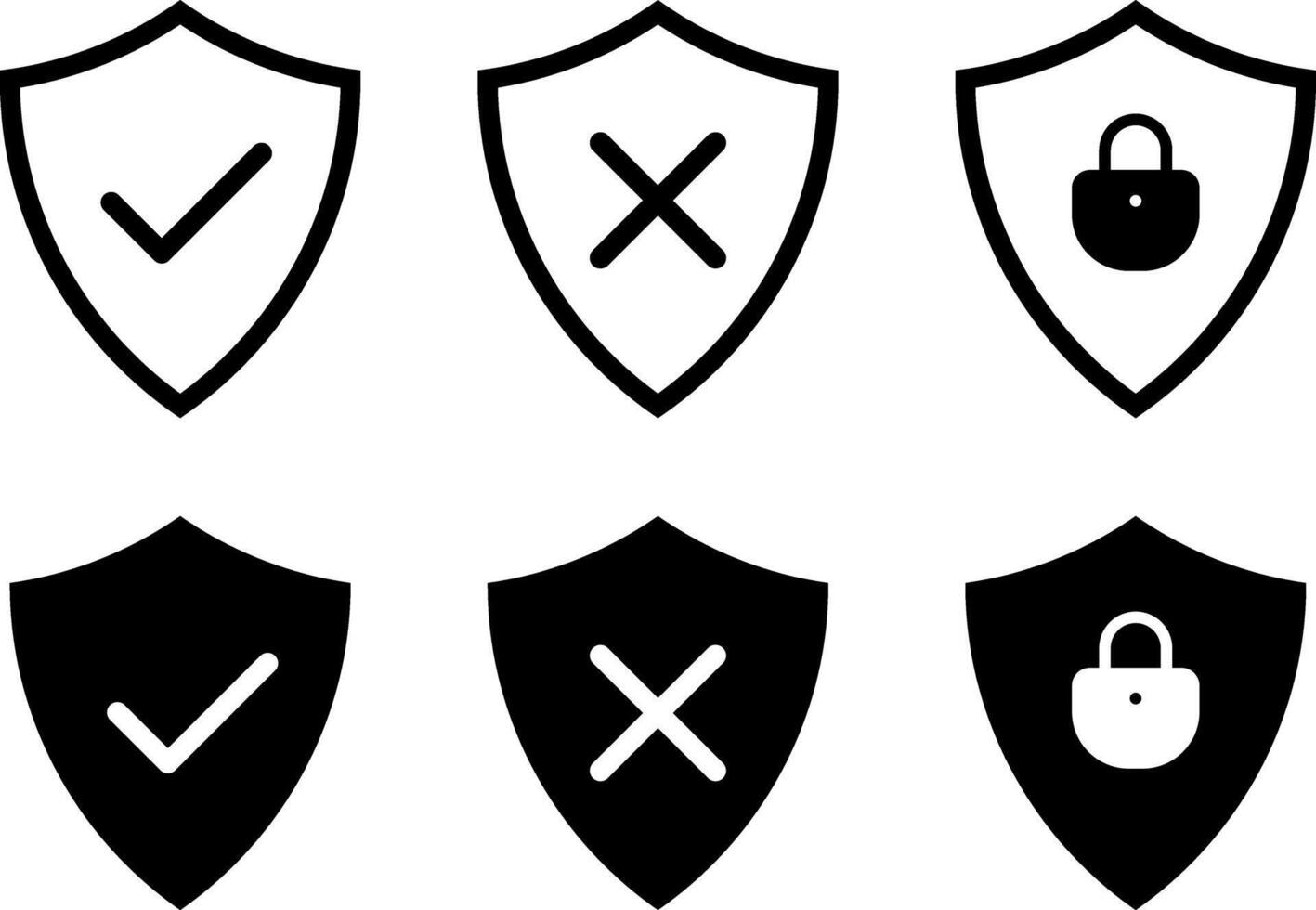 shield with checkmark, cross mark icon set. protection security lock. cyber protection and privacy. digital protection lock icons vector