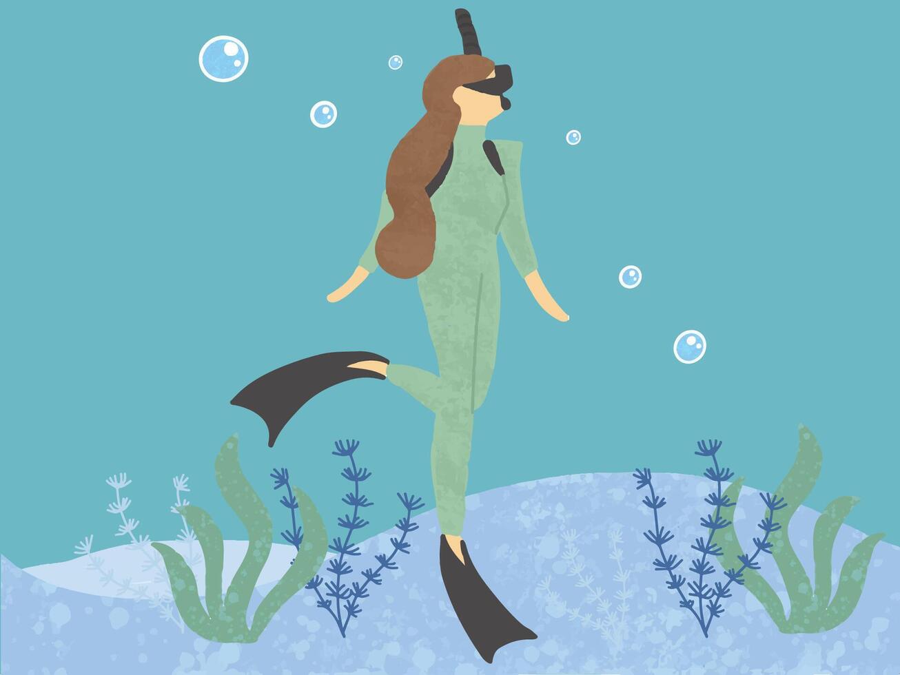 Ocean Set Scuba Diving Woman vector