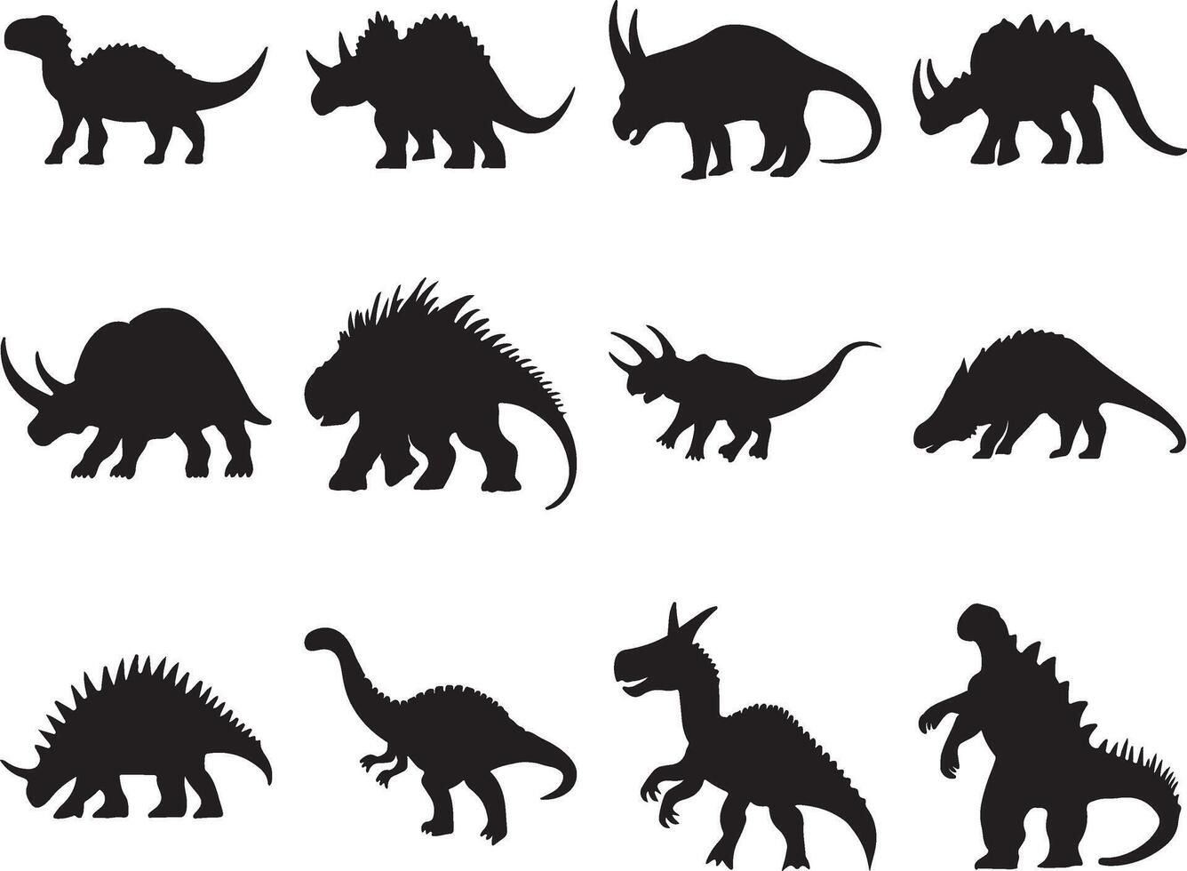 Set of armored herbivores silhouette vector