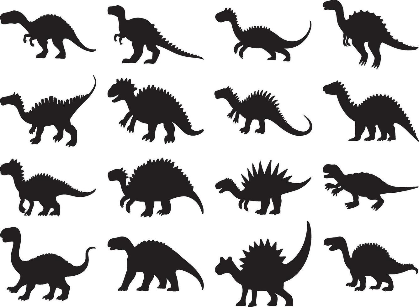 Set of plated dinosaurs silhouette vector