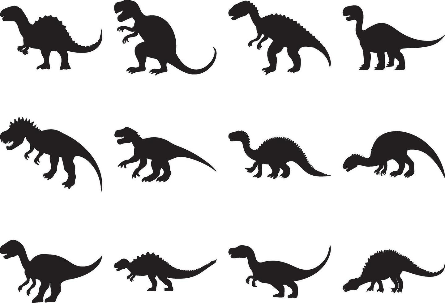 Set of meat eating dinosaurs silhouette vector