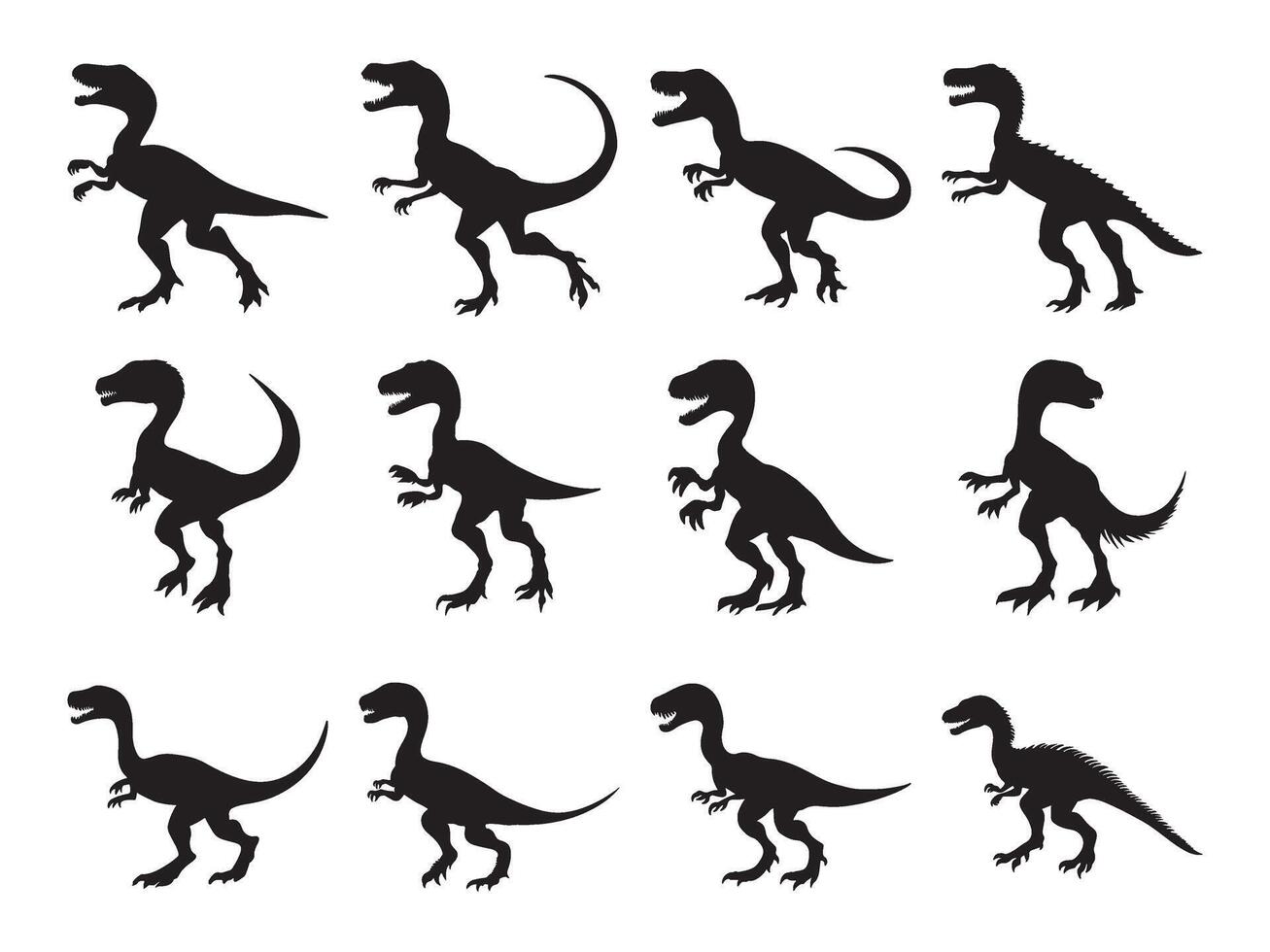 Set of velociraptor silhouette vector