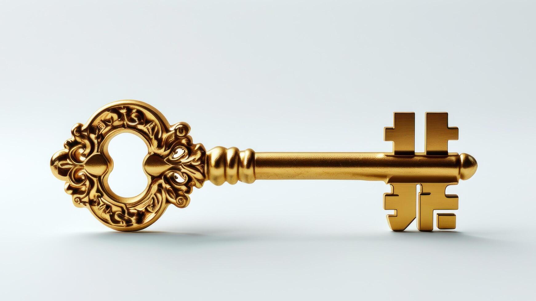 A Golden Ornate Antique Key, Shining Under a Spotlight photo