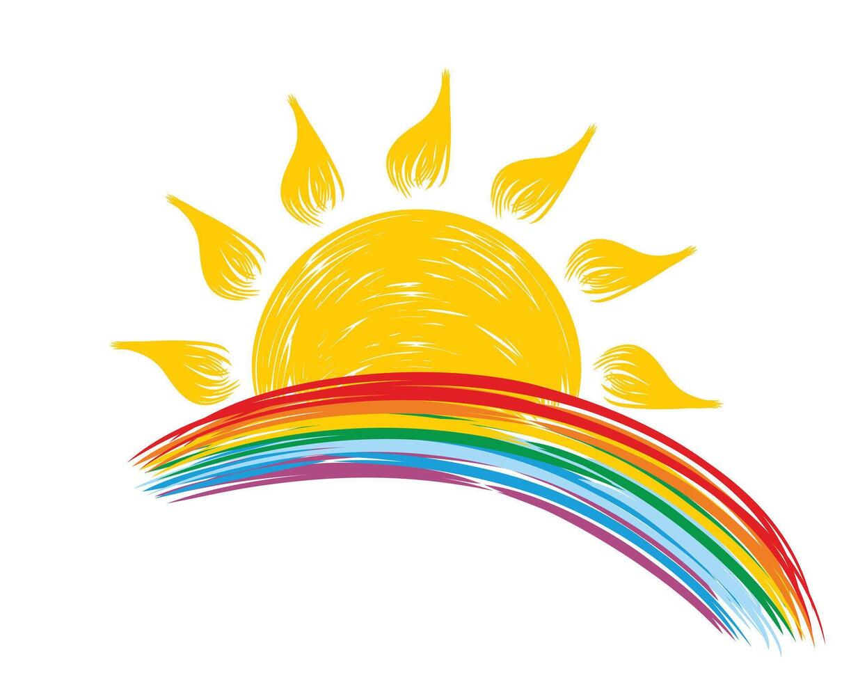 Logo of the summer sun with a rainbow. vector