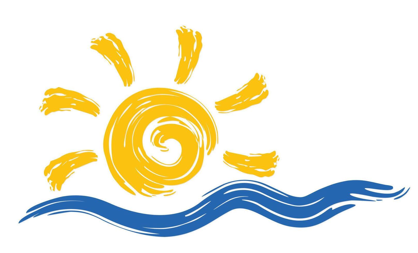 A sun dawn logo with a blue wave. vector