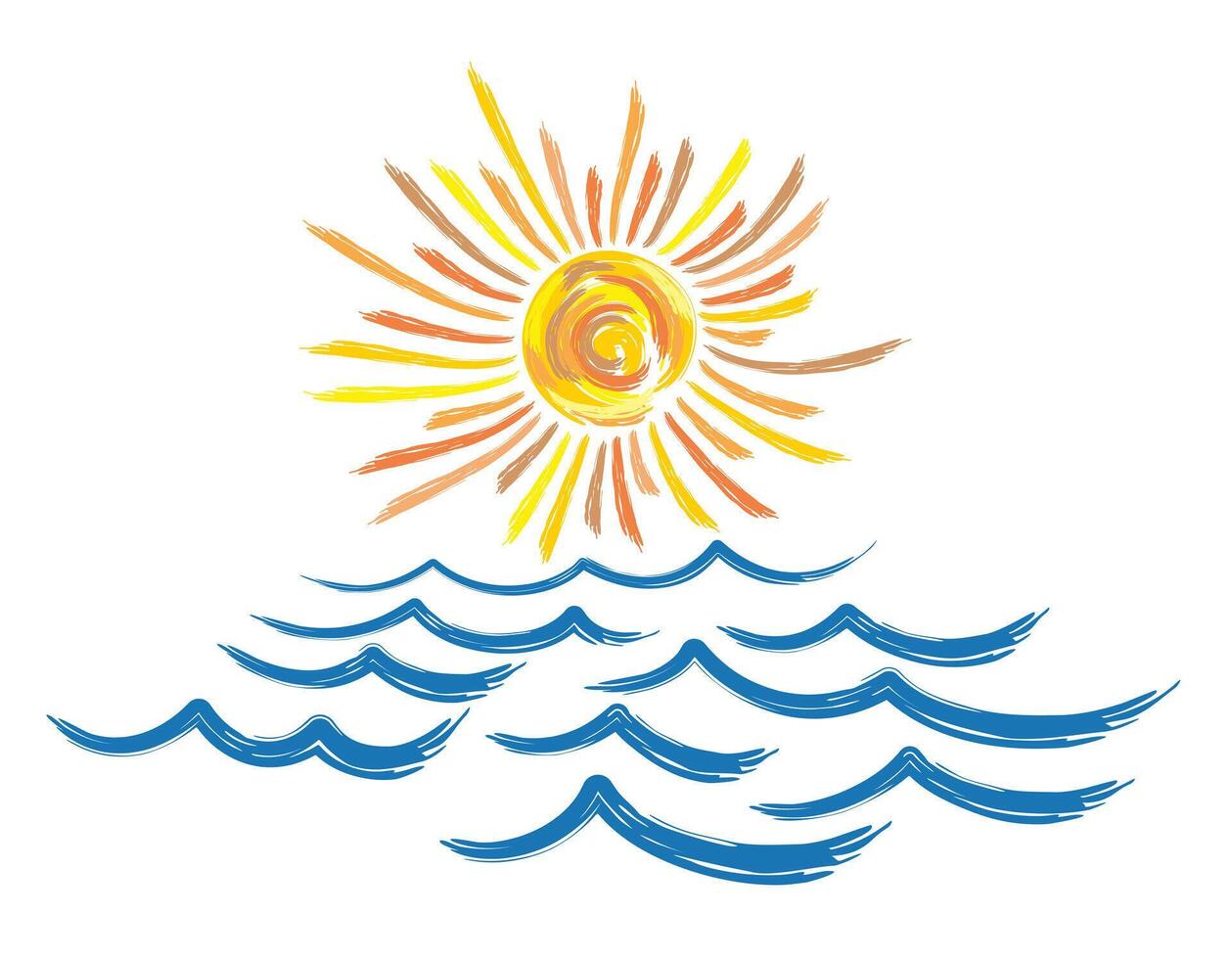 A sun logo with a blue wave. vector