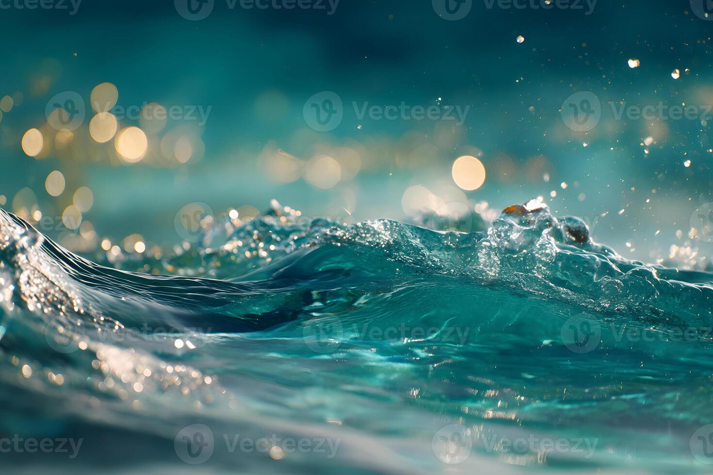 Bubbles and droplets frolic, creating lively splashes on the water's surface. photo