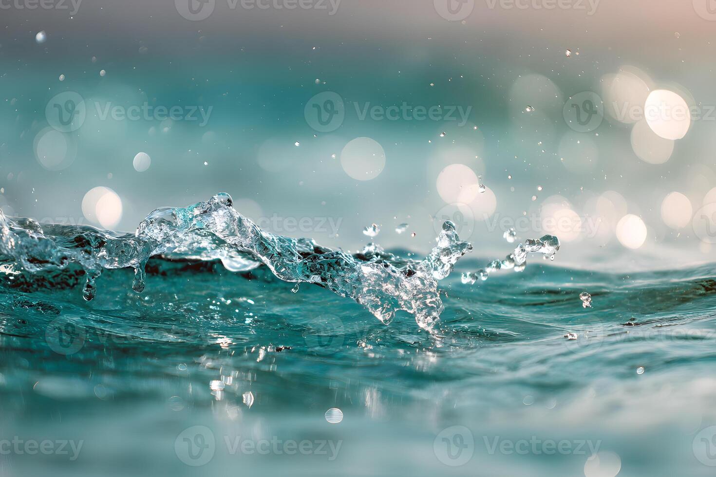 Water droplets gracefully dance and create playful splashes on the surface. photo