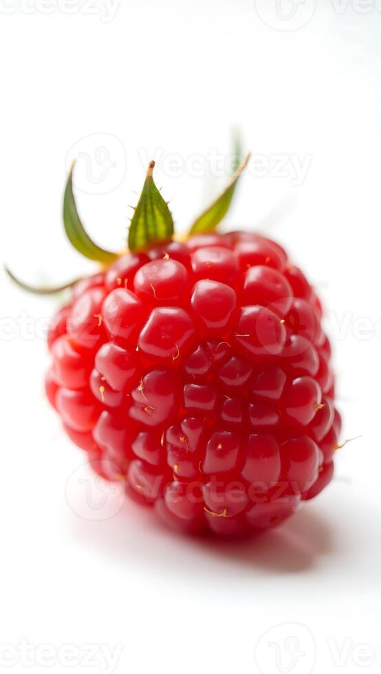 Closeup of a fresh raspberry showcasing its detail and texture in natural light photo