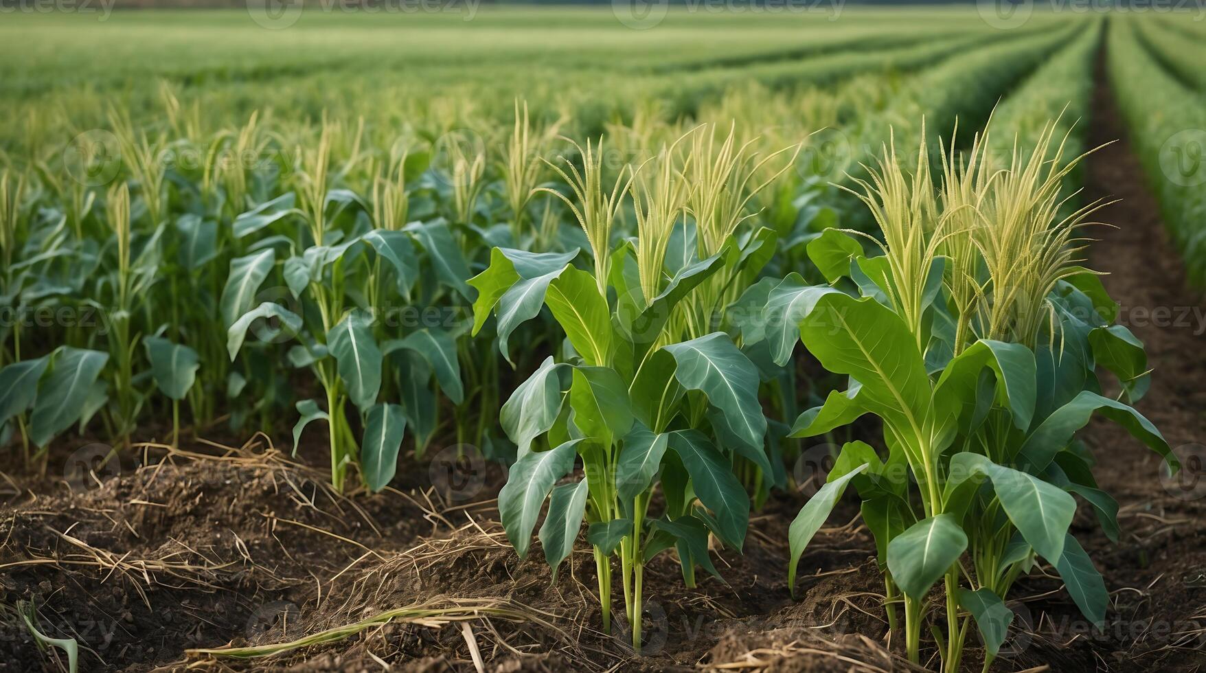 Cover crops flourishing in a field, showcasing sustainable farming practices photo