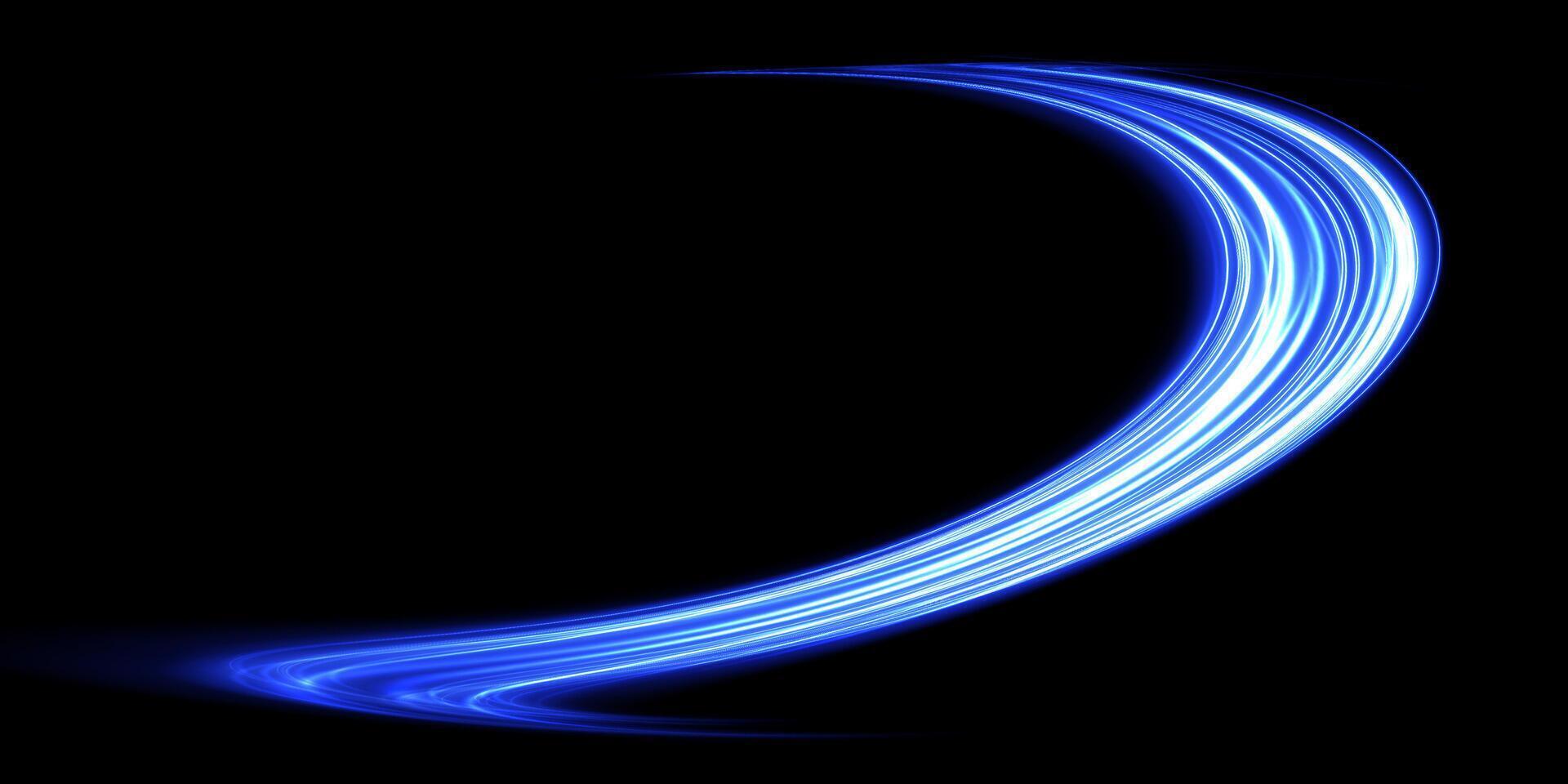 A captivating blue light trail glows vividly against a rich black background, embodying a modern, abstract essence vector