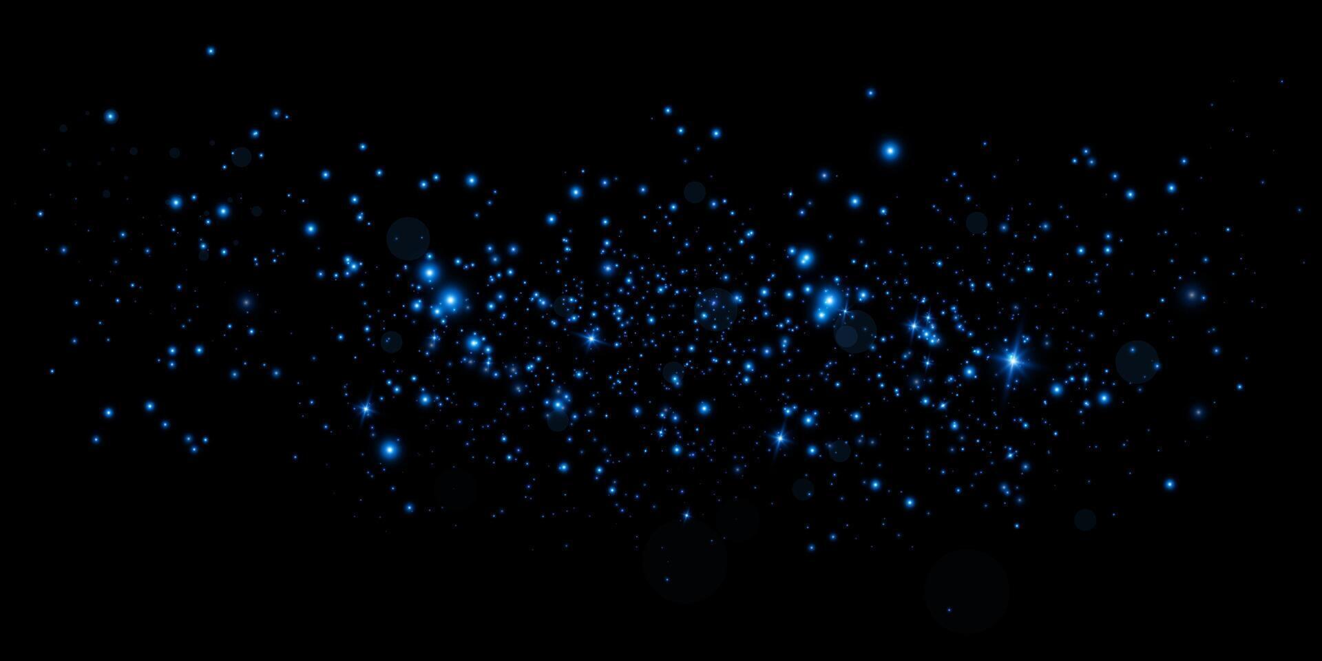 A scene of Sparkling Blue Stars on a captivating Black Background, creating an enchanting atmosphere vector