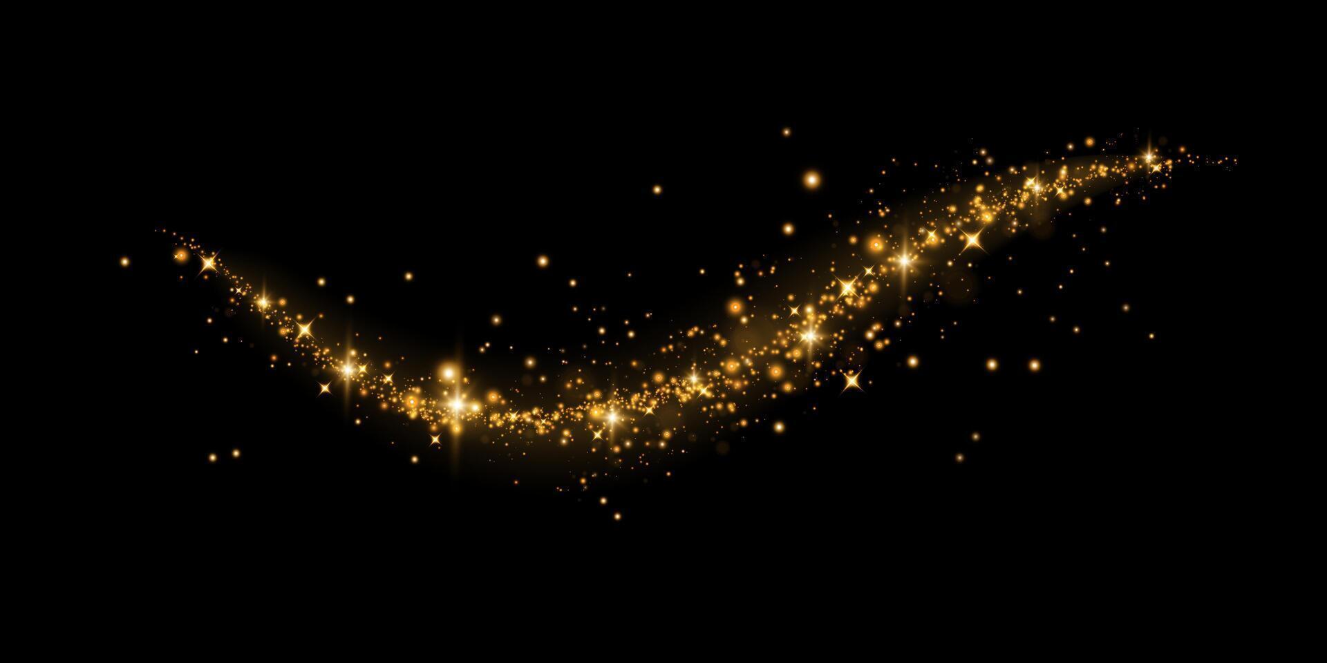 Sparkling Golden Glitter Effect on a Stunning Black Background with Beautiful Shimmering Lights Surrounding it vector