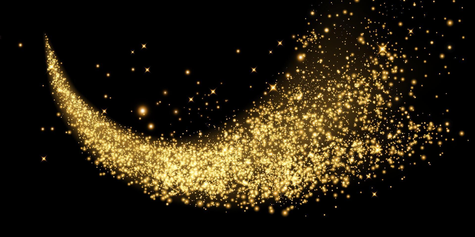 A Beautiful and Stunning Golden Glittering Trail Appearing on a Deep Black Background That Captivates the Eye vector