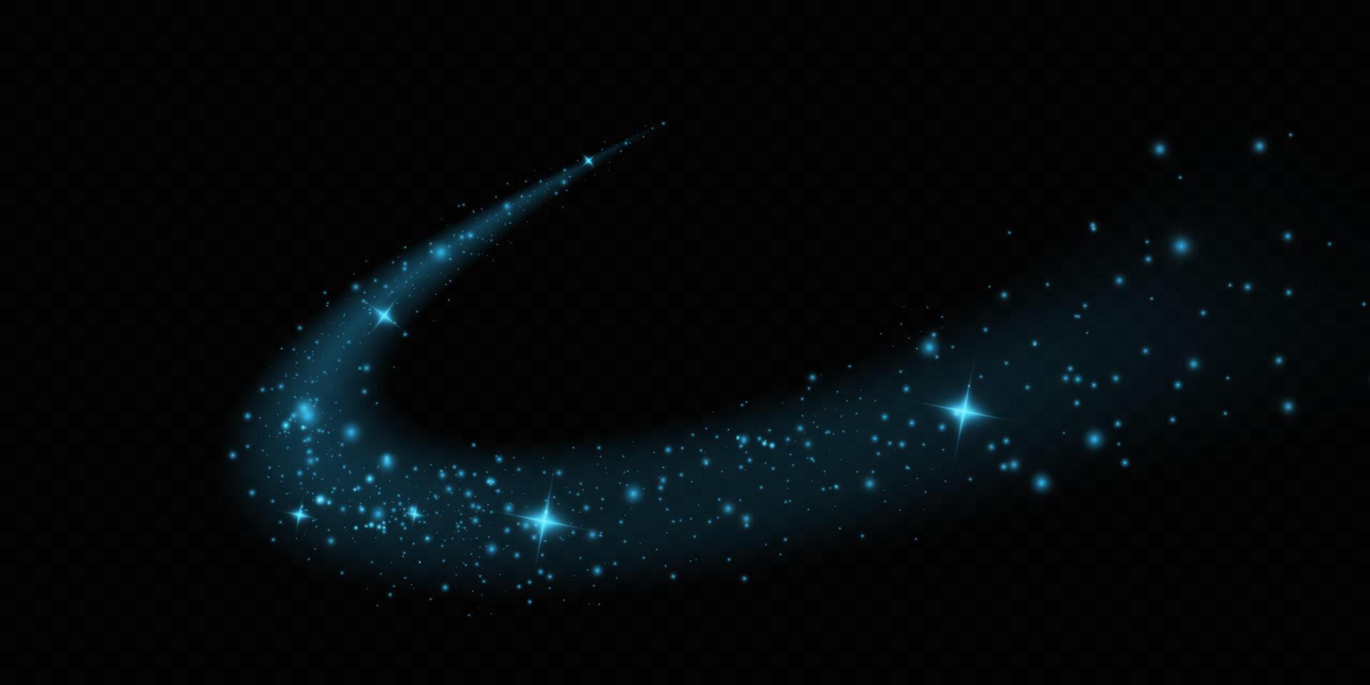 A mesmerizing and magical blue comet trail adorned with twinkling stars on a beautifully dark background vector