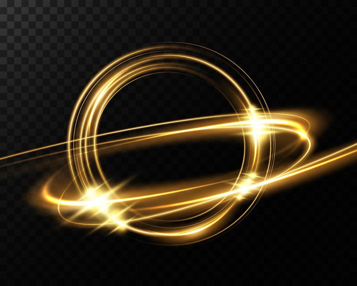 Stunningly Elegant Golden Swirling Light Effects Set Against a Deep Dark Background for a Striking Visual vector