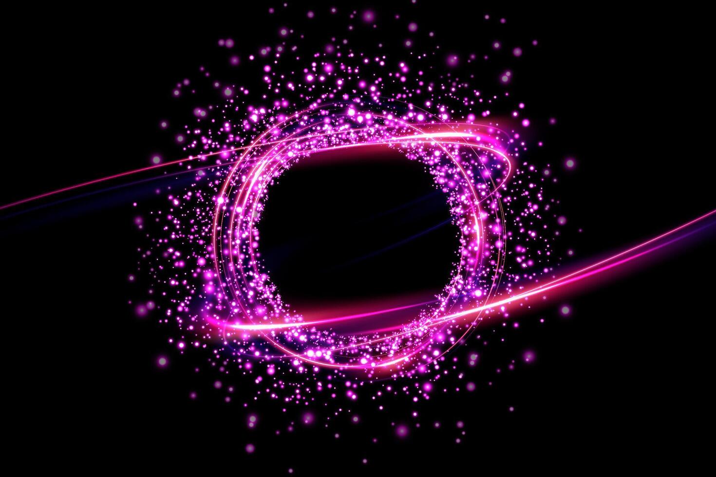 A vibrant and colorful pink swirl design beautifully accented with sparkling particles on a rich, deep black background vector