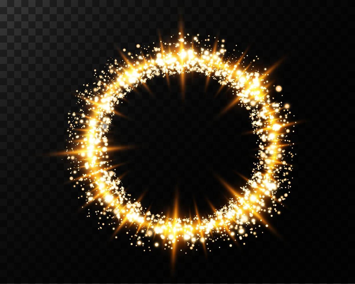 A glittering golden circle, beautifully accompanied by radiant stars shining brightly in the night sky vector
