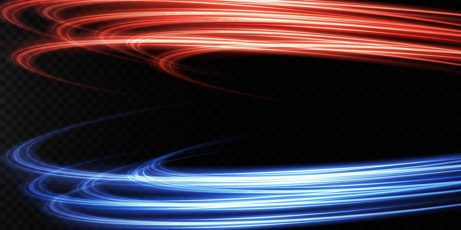 Vivid Dynamic Red and Blue Light Swirls Presented Over a Black Background for an Engaging Visual Experience vector