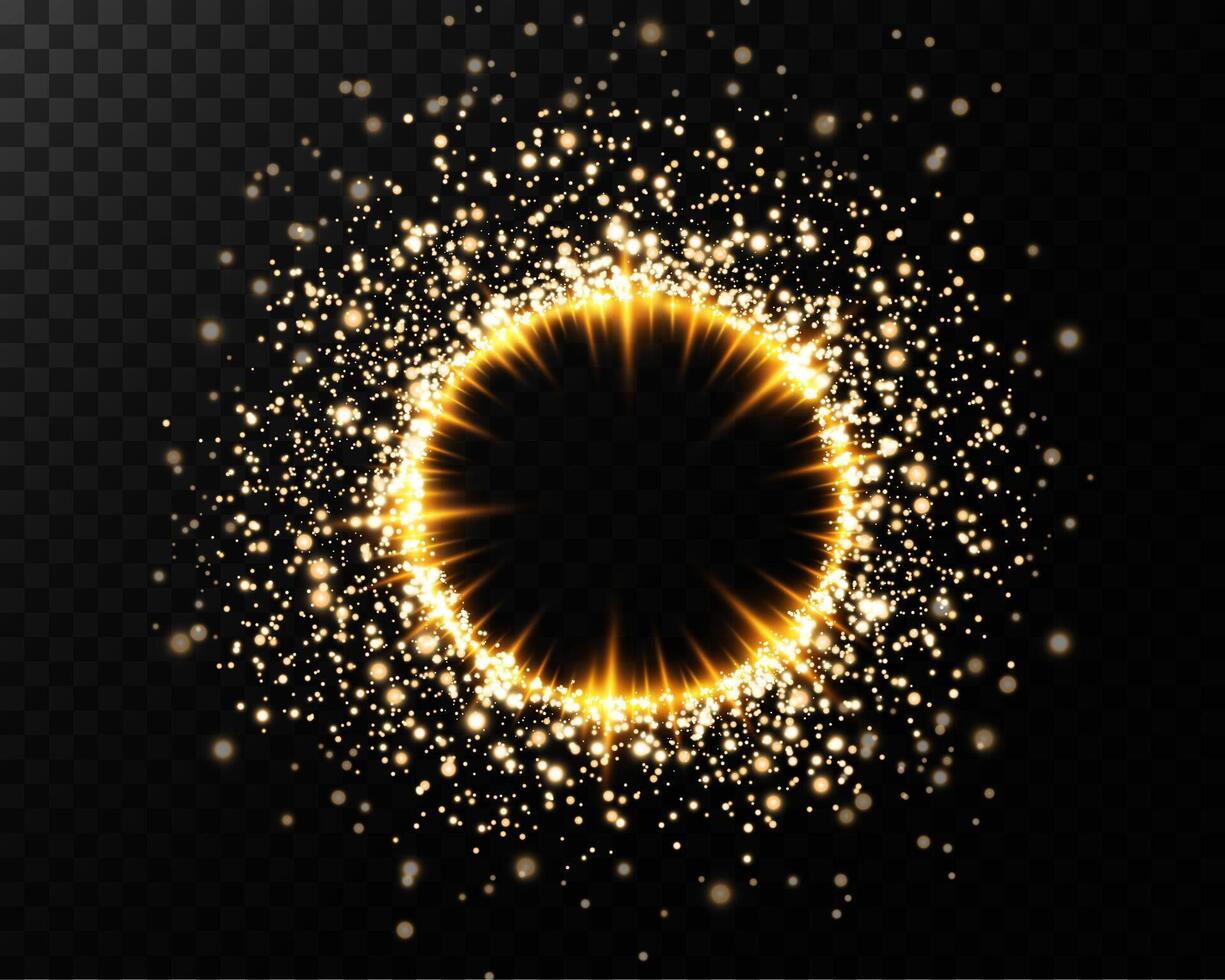 Golden Sparkling Halo with a Stunning Black Core Effect, radiating elegance and beauty, full of energy vector