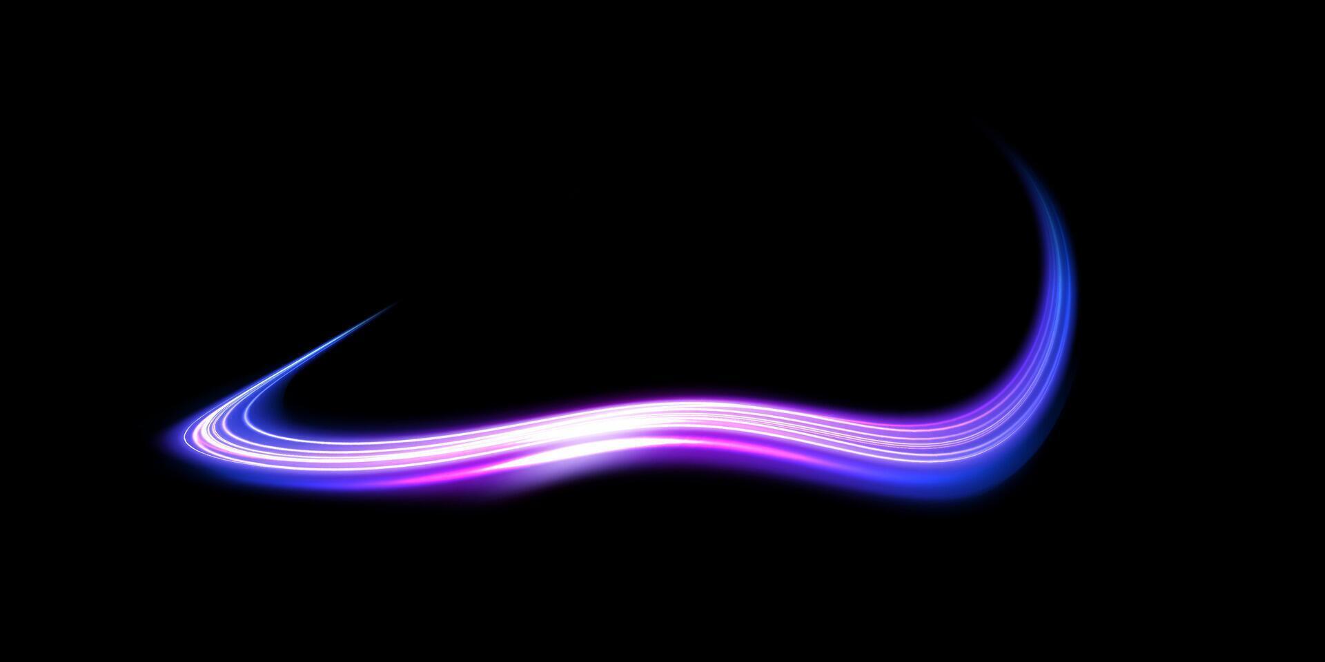 An Abstract Representation of Blue and Purple Light Waves Placed Harmoniously Against a Striking Black Background vector