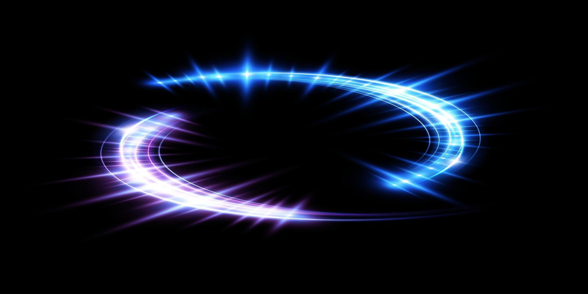 A Dynamic Swirl of Blue and Purple Light on a Rich Black Background Creating a Mesmerizing Visual Experience vector