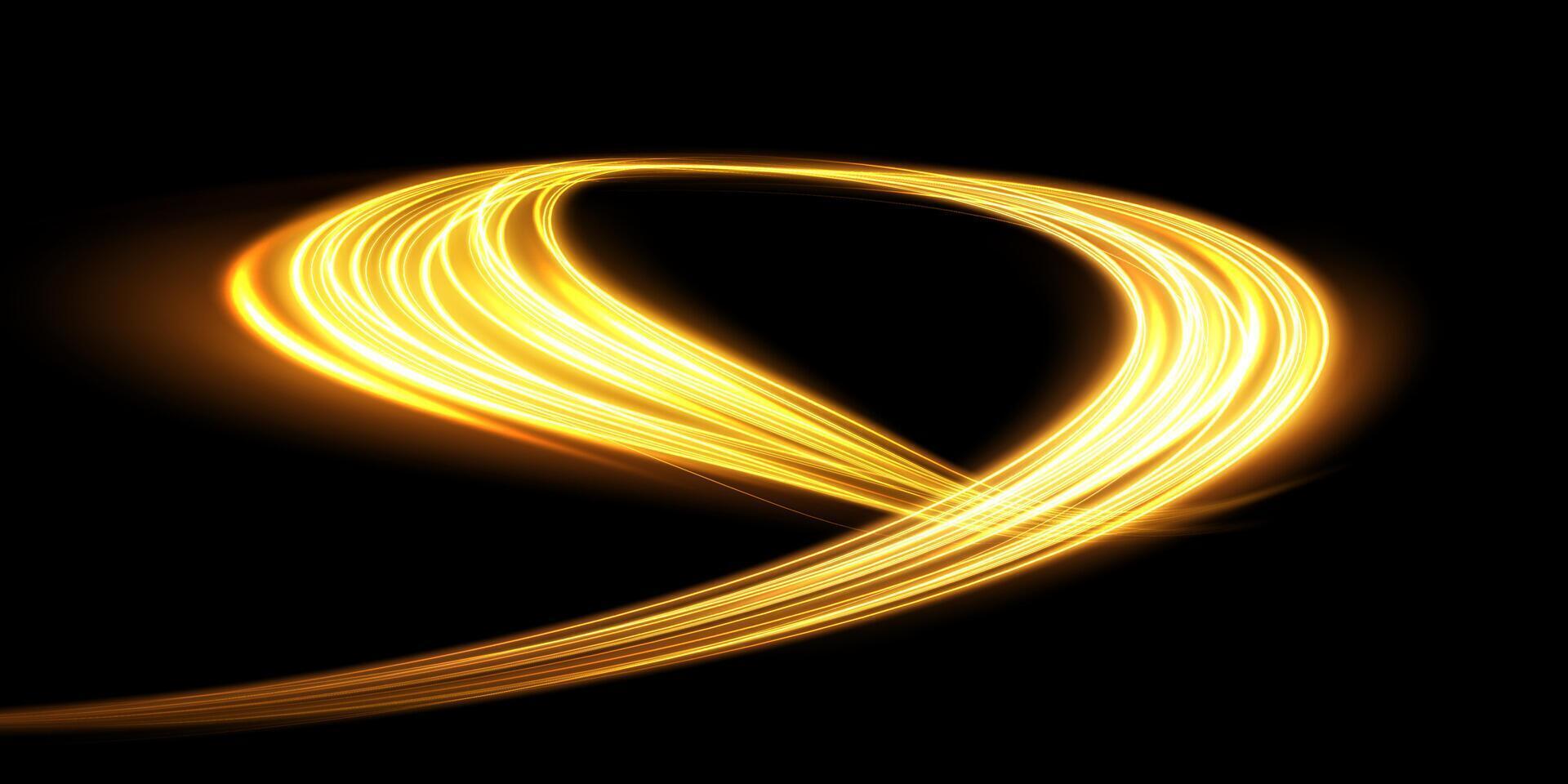 An elegant swirl of golden light on a black background creates a captivating visual experience for all vector