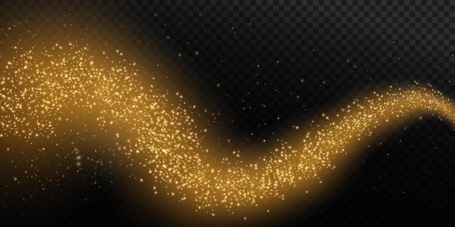 Golden Sparkle Stream on a Deep Black Background Featuring Dazzling Glitter Effects Radiating Elegance vector