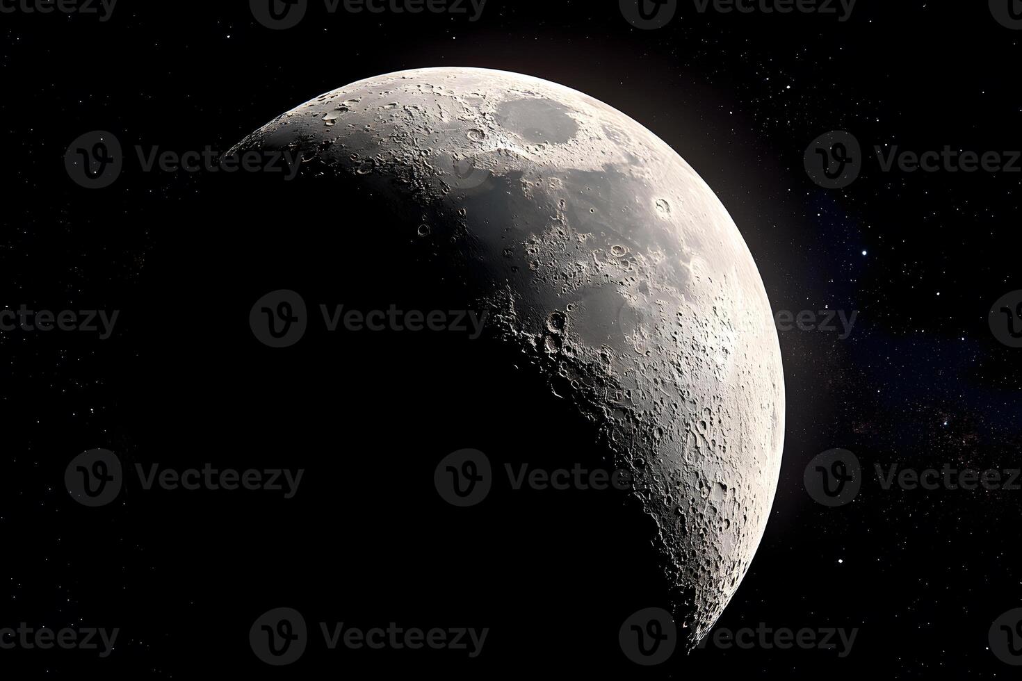 First Quarter moon shining brightly in the evening sky, a symbol of transition and growth. photo