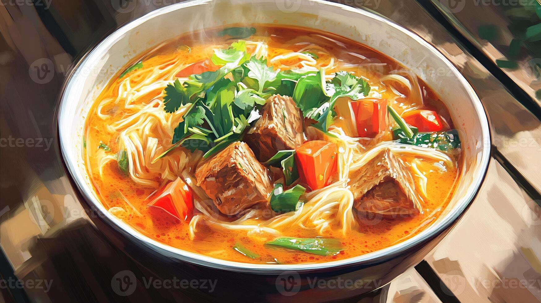 Red Curry Noodle Soup Coconut Broth photo