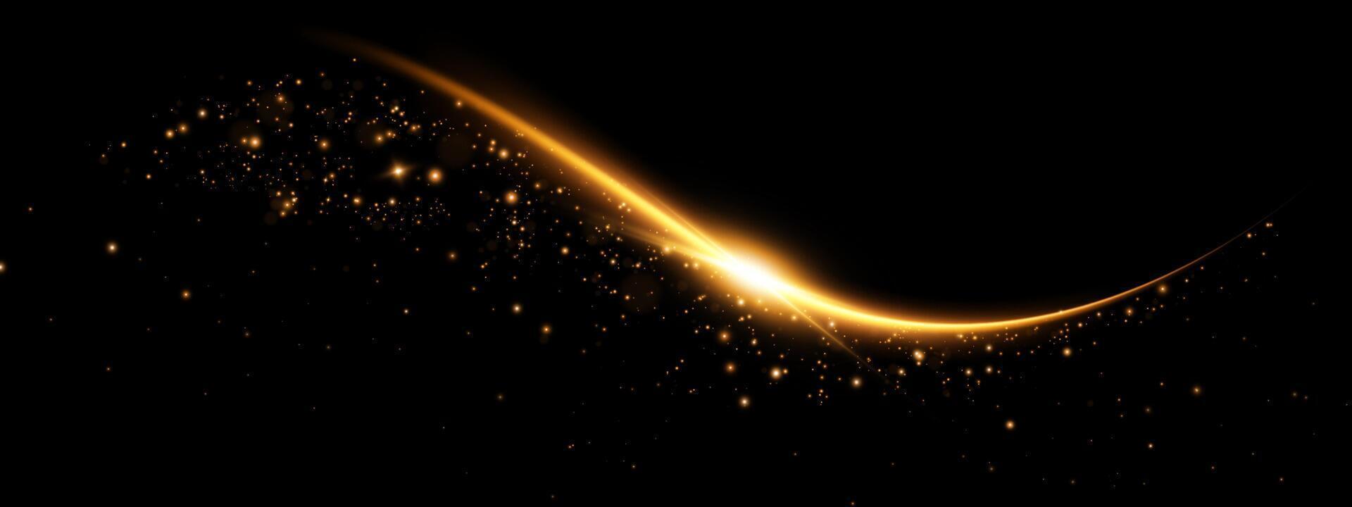 An Elegant Golden Sparkle Wave flows gracefully on a Dark Background, exuding timeless beauty and charm vector