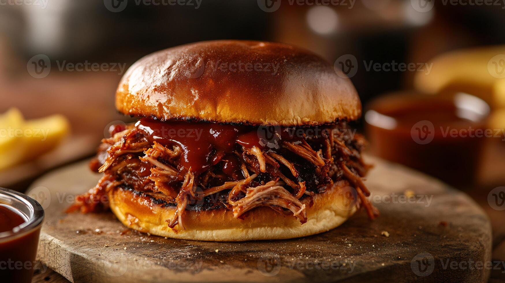 Pulled Pork Sandwich Bliss Smoky Meat and Tangy Bbq Sauce Modern Gourmet American Street Food Art photo