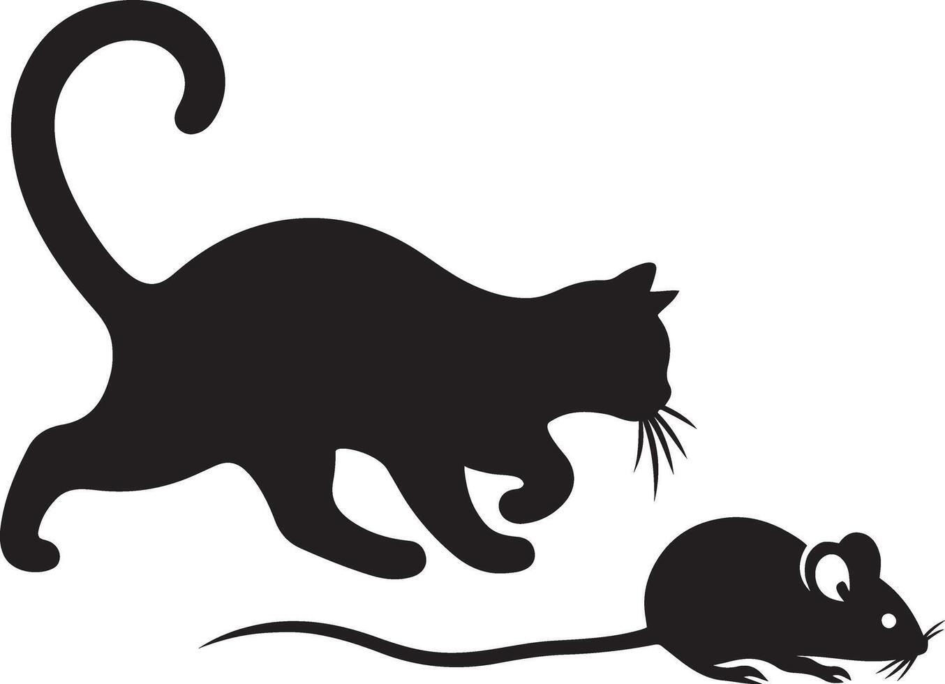 Cat Chasing Mouse Scene captured in black silhouette illustration bundle format vector