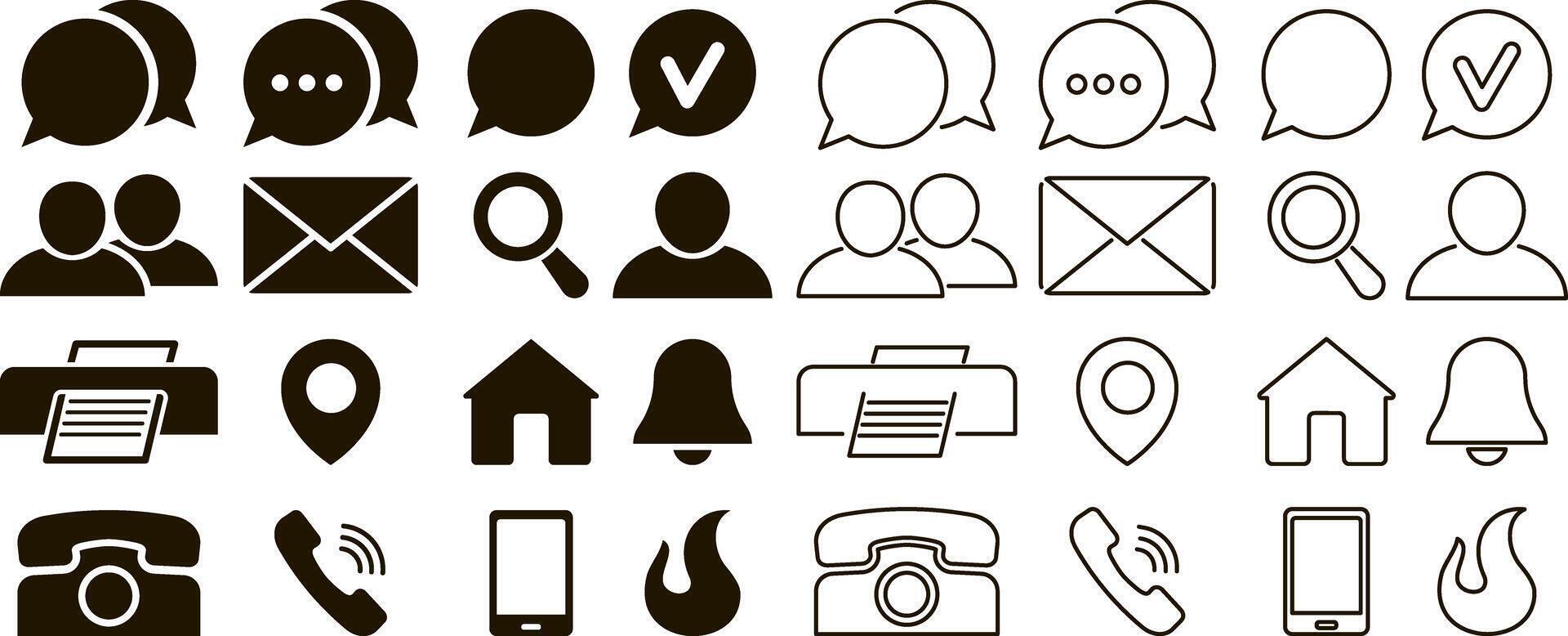 Flat icon set isolated. Contact technical support clipart. Message vector