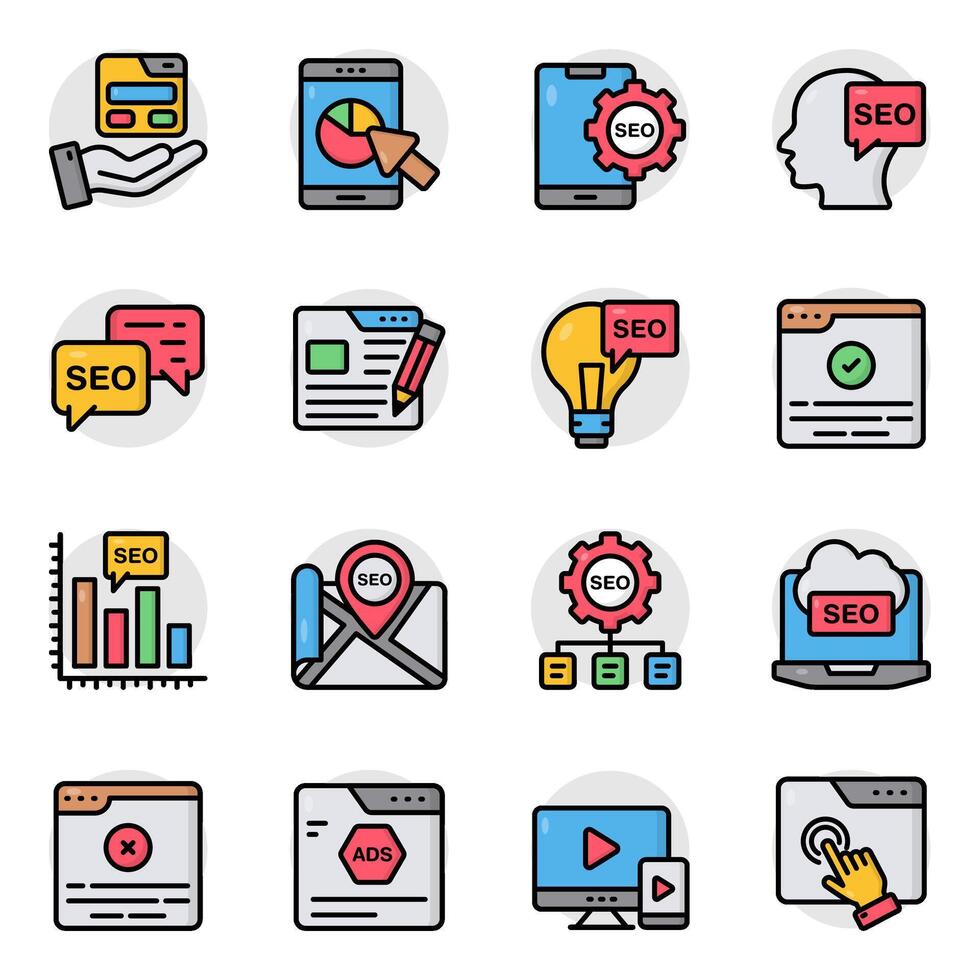 Set of Seo and Website Flat Icons vector