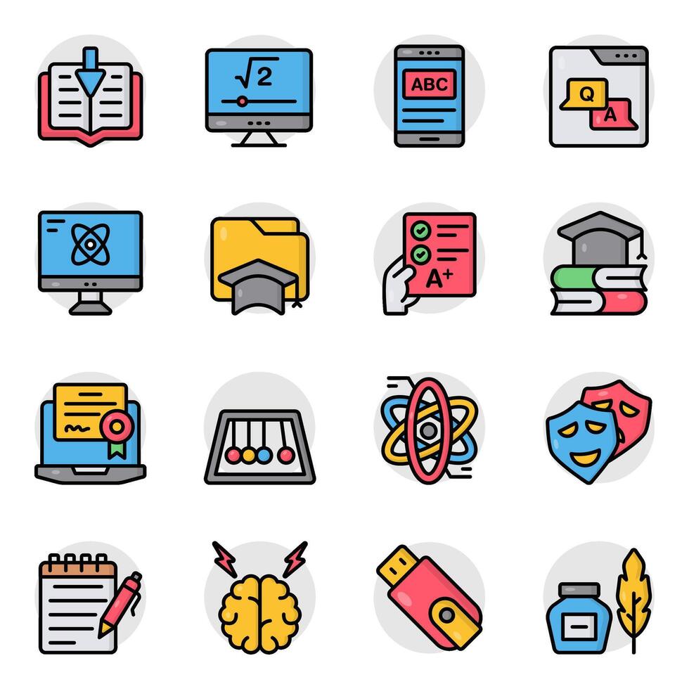 Set of Education and Study Flat Icons vector