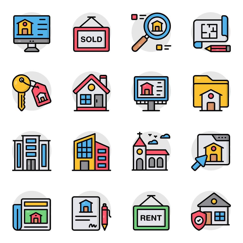 Set of Real Estate Flat Icon vector