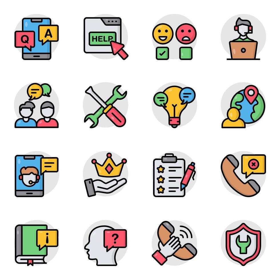 Set of Customer Support Flat Icon vector