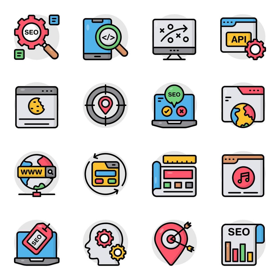 Set of Seo and Technology Flat Icons vector