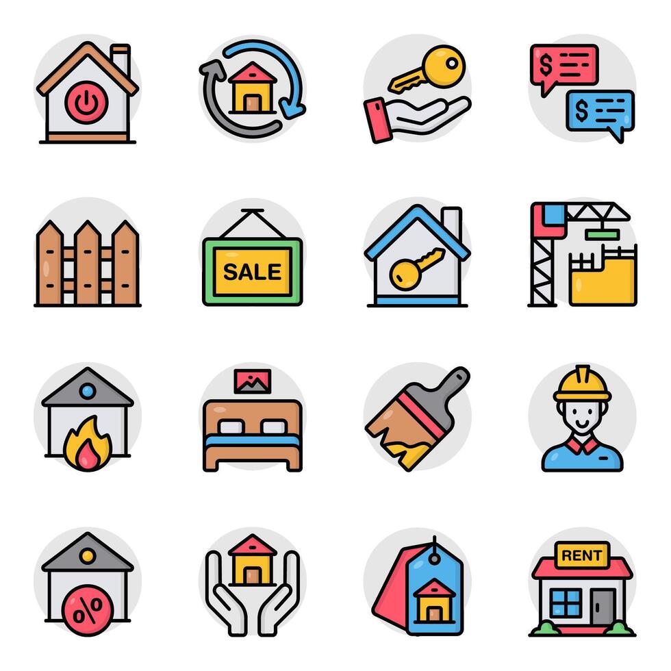 Set of Estate and Document Flat Icon vector