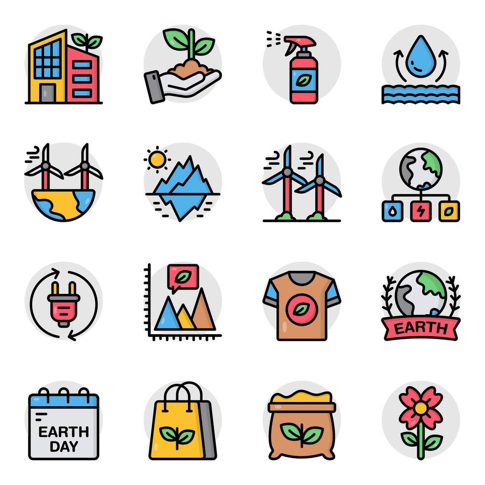 Set of Ecology and Energy Conservation Flat Icons vector