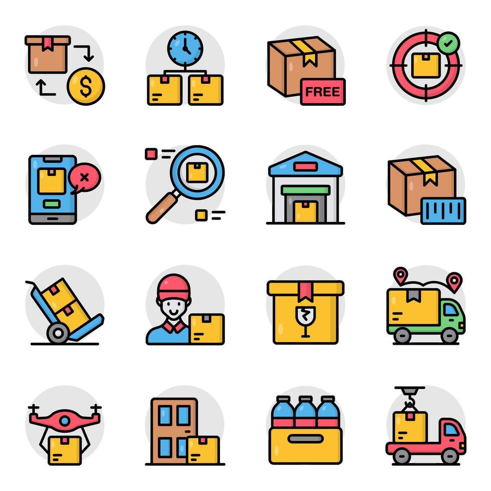 Set of Cargo Flat Icon vector