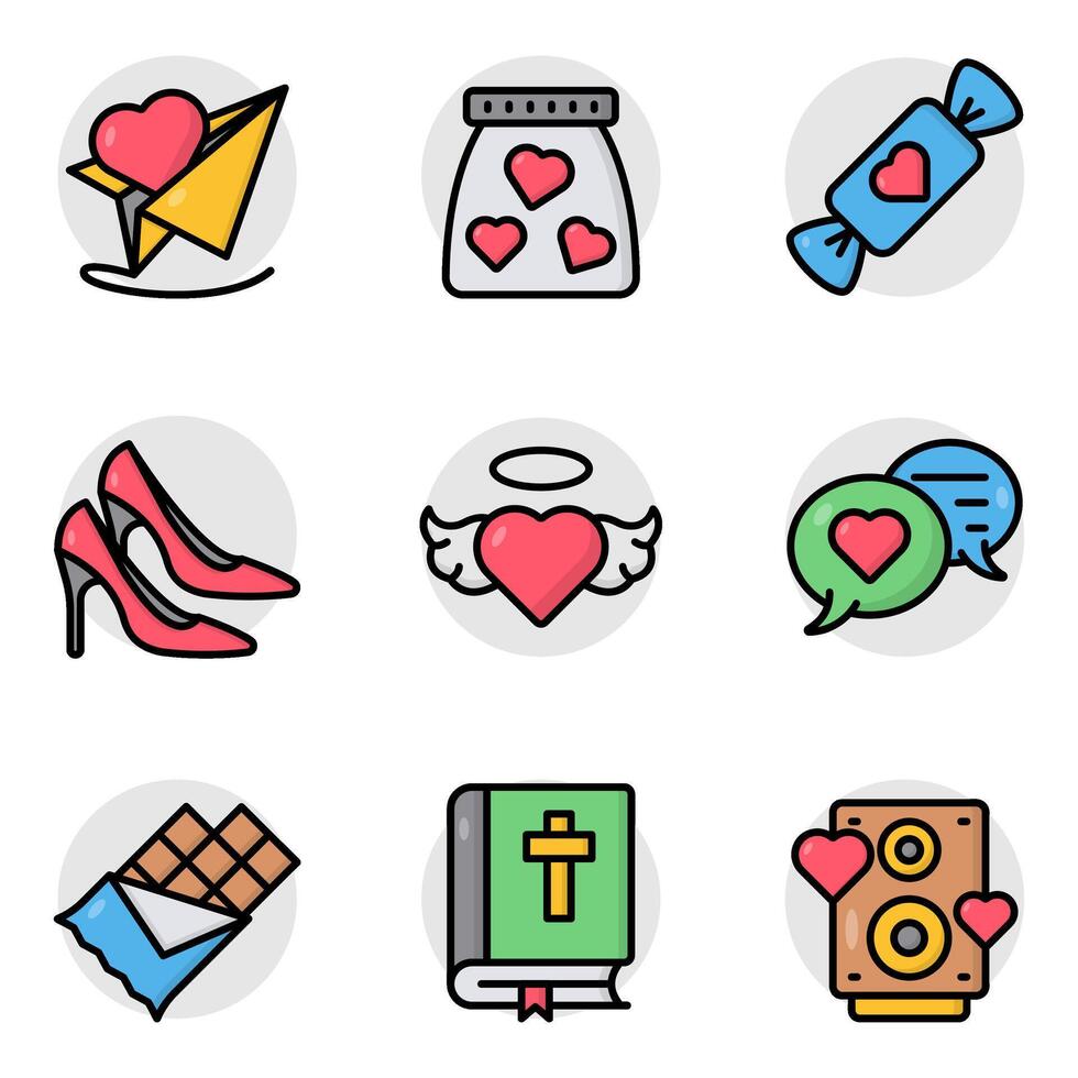 Set of Love and Romance Flat Icons vector